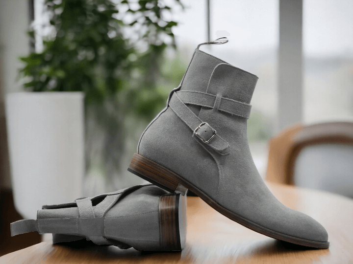 Expertly crafted from high quality suede, these Men's Grey Jodhpurs Boots are the epitome of luxury fashion. Handmade with precision, these ankle-high boots offer both style and comfort. Elevate your wardrobe with these boots, perfect for any occasion.