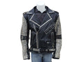 Men's Black Motorbike Round Studded Jacket, Rock Punk Leather Jacket