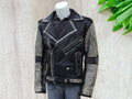 Motorbike Round Studded Jacket, Genuine Leather Belted Jacket, men Lapel Collar Punk Jacket, Handmade Silver Studs Gothic Bikers Jacket