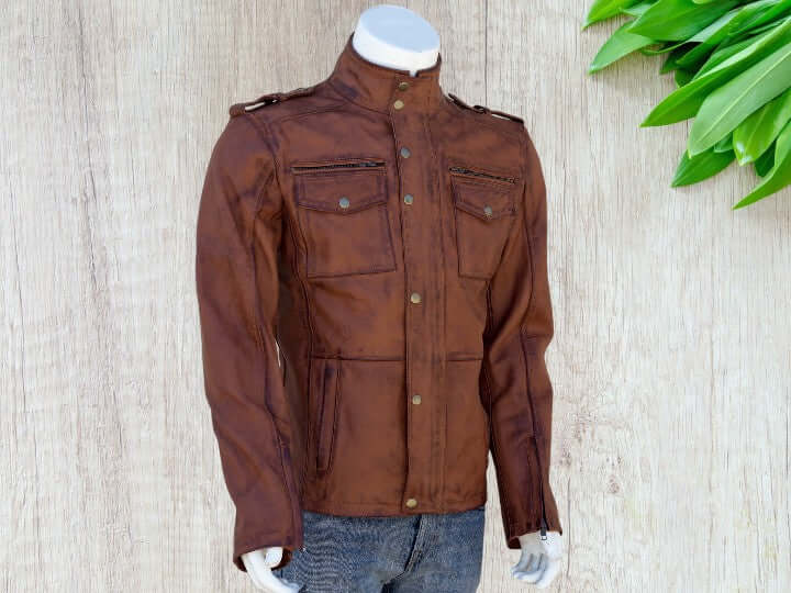 Men's Vintage Brown Leather Biker Jacket Premium Motorcycle Styles Jacket