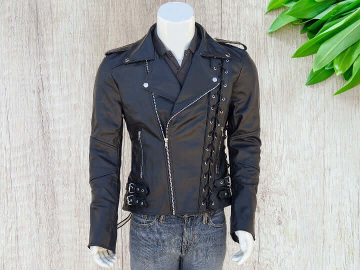 Men Black Leather Motorcycle Jacket, Black Biker Leather Jacket