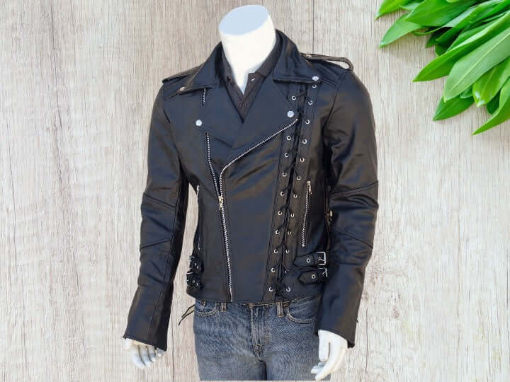 Men Black Leather Motorcycle Jacket, Black Biker Leather Jacket