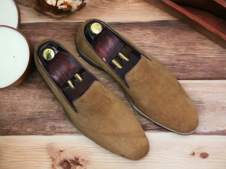 Handmade Camel Suede Loafer Moccasin Shoes