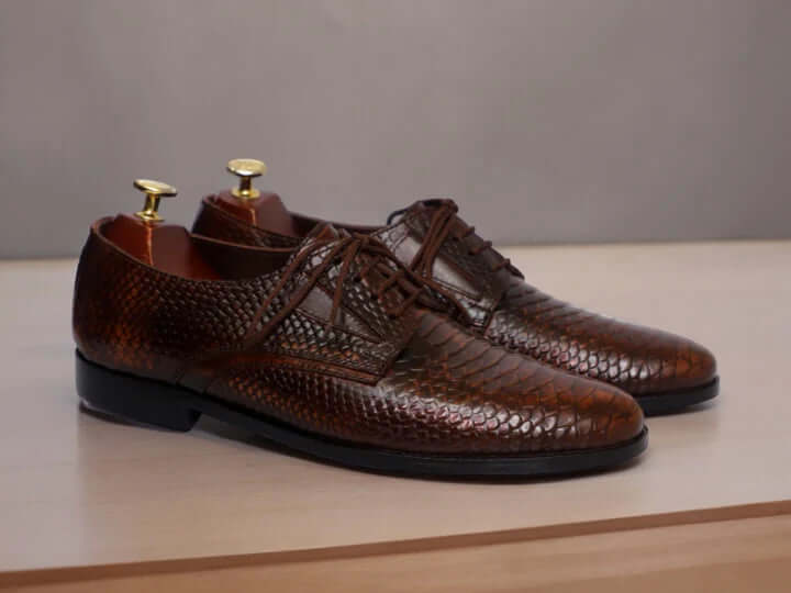 Men's Handmade Derby Python Leather Shoes, Men Dress Leather Shoes