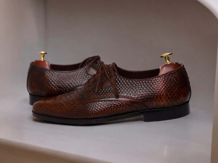 Men's Handmade Derby Python Leather Shoes, Men Dress Leather Shoes