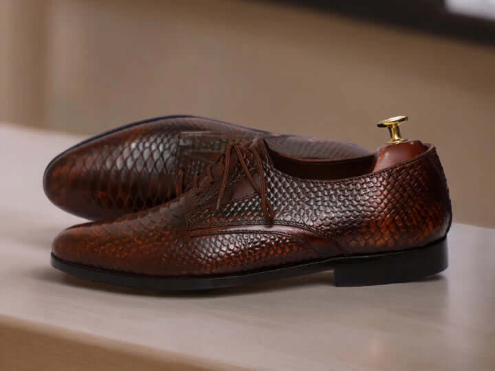 Men's Handmade Derby Python Leather Shoes, Men Dress Leather Shoes