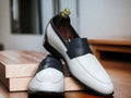 These White Black Loafer Shoes feature a premium combination of white leather and black suede with an elegant, timeless design. The well-crafted, combination leather and suede upper offers unparalleled comfort and support, while the memory foam insole provides superior cushioning for all-day wear.