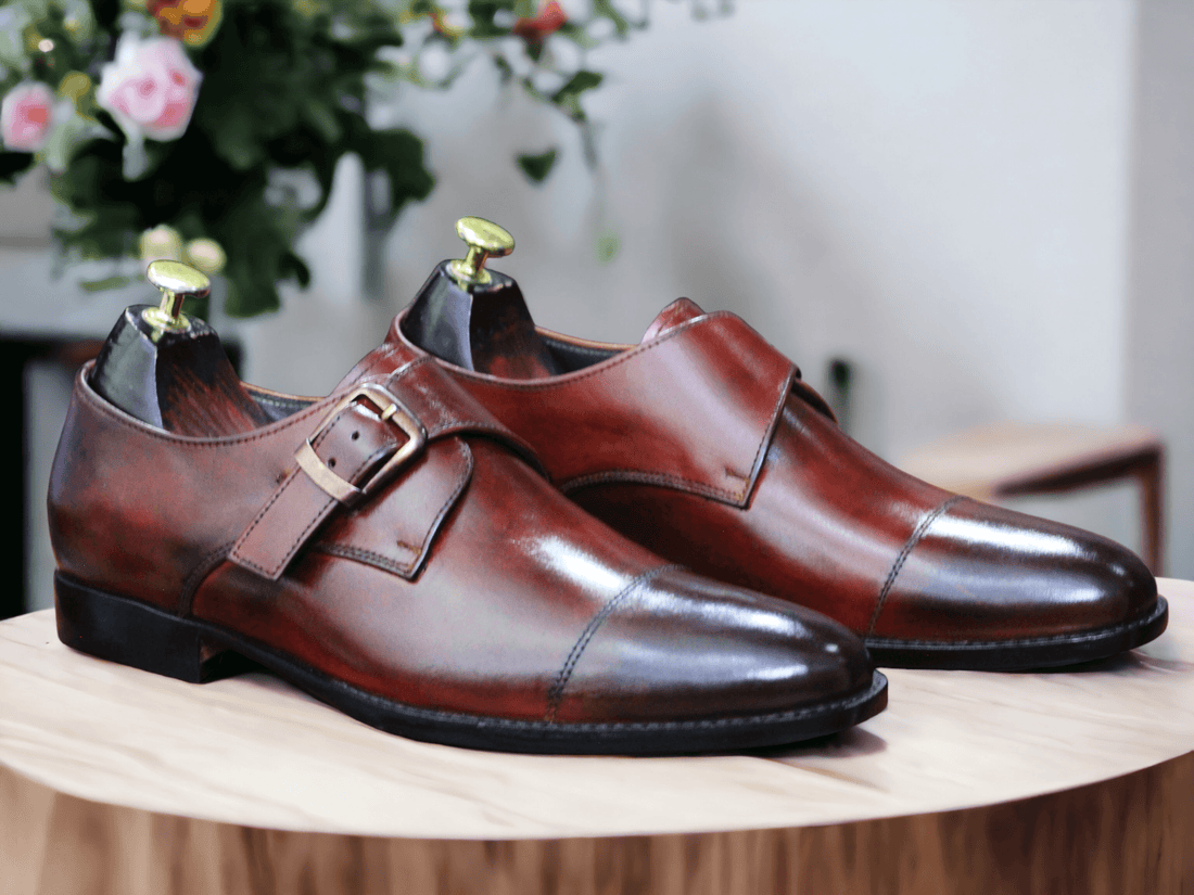 Pure Handmade Brown Leather Shoes, Strap Shoes For Men's, Buckle Shoes For Men