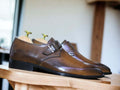 These handmade brown monk leather shoes are crafted from the finest quality leather for a sophisticated and timeless look. Stitched and seamed with precision, the leather upper is designed for lasting comfort and style. Perfect for any occasion, these shoes provide an undeniably polished look.