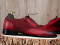 Bespoke Burgundy Leather Suede Shoes, Wing Tip Shoes, Men's Office Shoes