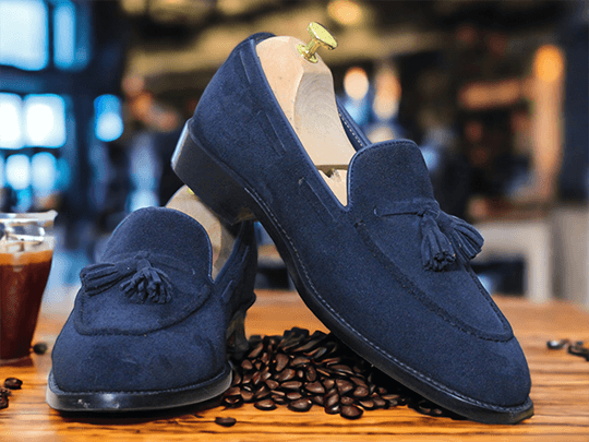 Hand Crafted Blue Suede Loafer Tussle Shoes, Men's Slip On Casual Shoes, Luxury Shoes