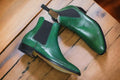 Men Handmade Ankle High Green Chelsea Leather Boots Patina Tuxedo 