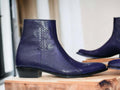 Handmade Ankle High Purple Python Zipper Leather Boot, Men's Boot