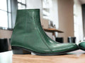 Men Handmade Green Python ankle boots Luxury shelfs leather products