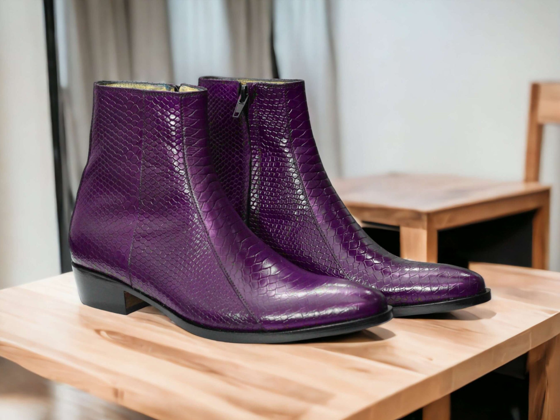 Purple Python Ankle High Leahtre Luxury shelfs leather products