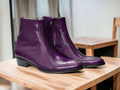 Men Purple Python Ankle Zipper boots