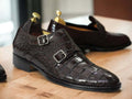 These handmade men's Brown Monk Alligator Shoes provide an elegant and timeless design. Crafted from high-quality alligator leather, and expertly stitched with durable thread, these shoes are perfect for looking sharp and stylish, while providing long-lasting comfort.