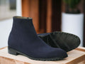 Men's Navy Blue Suede Leather Ankle Boots, Side Zipper Men Boots