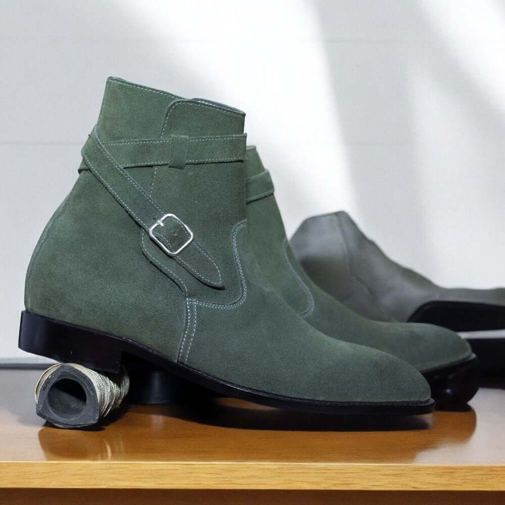 Handmade Men Green Suede Jodhpur's Leather Boots, Buckle Strap Jodhpur Boots 