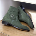 Handmade Men Green Suede Jodhpur's Leather Boots, Buckle Strap Jodhpur Boots 