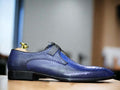 Expertly crafted, these Men's Blue Python Loafer Shoes are handmade with genuine leather and feature a stylish lace-up design. Embrace luxury and unique style with these designer moccasins. Comfort and sophistication at their finest.