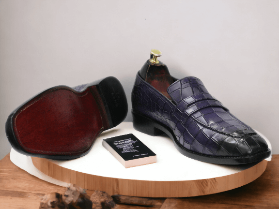 Handmade Purple Loafer Shoes, Men Alligator Print Shoes Formal Dress Slip On Loafers