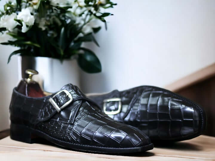 Upgrade your formal business attire with our comfortable alligator skin single monk strap shoes for men. Made from high-quality materials, these shoes provide both style and comfort, perfect for the modern gentleman. Elevate your look with the luxury and sophistication of alligator skin.