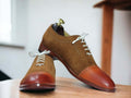 Men's Two Tone Cap Toe Leather Suede Shoes,HandPainted Dress Shoes