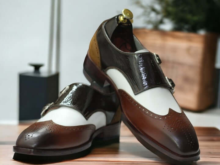 Handmade Men's Monk Shoes, Brown Leather Double Monk Strap Dress Shoes