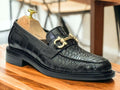 Handmade Black Loafer Horse Bit Style Alligator Shoes, Slip On Moccasin Shoes