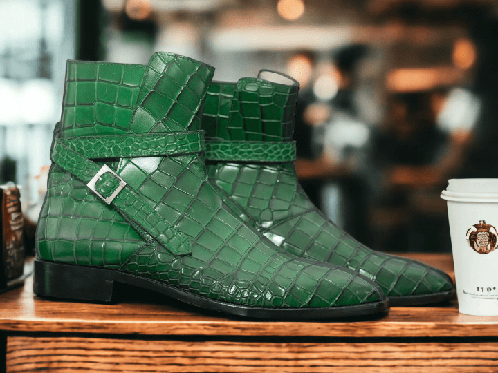 Introducing our Men's Alligator Jodhpurs Boot, featuring a unique handmade alligator print and hand painted leather. Expertly crafted for a sophisticated and stylish look, these boots combine luxury and durability. Elevate your footwear game with these versatile and eye-catching boots.