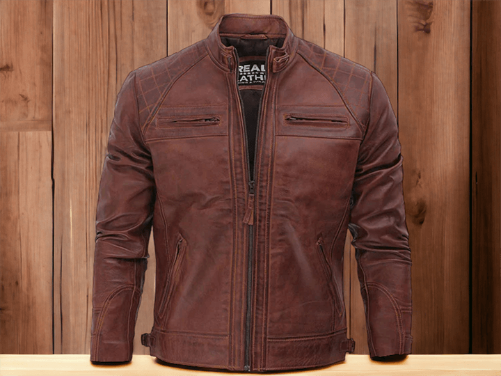 Johnson Dark Brown Quilted Motorcycle Leather Jacket