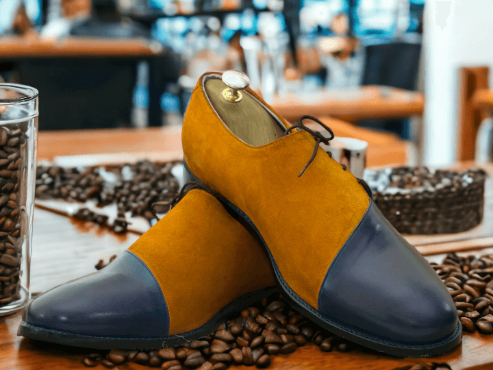 Men Handamde Shoes ,Two Tone Leather Suede Shoes, Office Dress Shoes