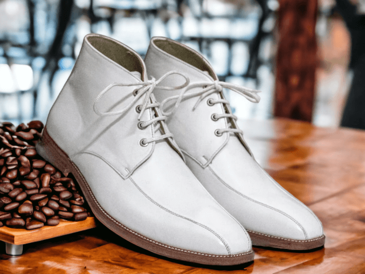 Men Handmade White Chukka Boots, Designer Boots, Bespoke Boots, Designer Stylish Ankle Boots