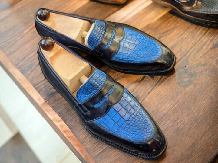 Handmade Men's Alligator Penny Loafer Shoes