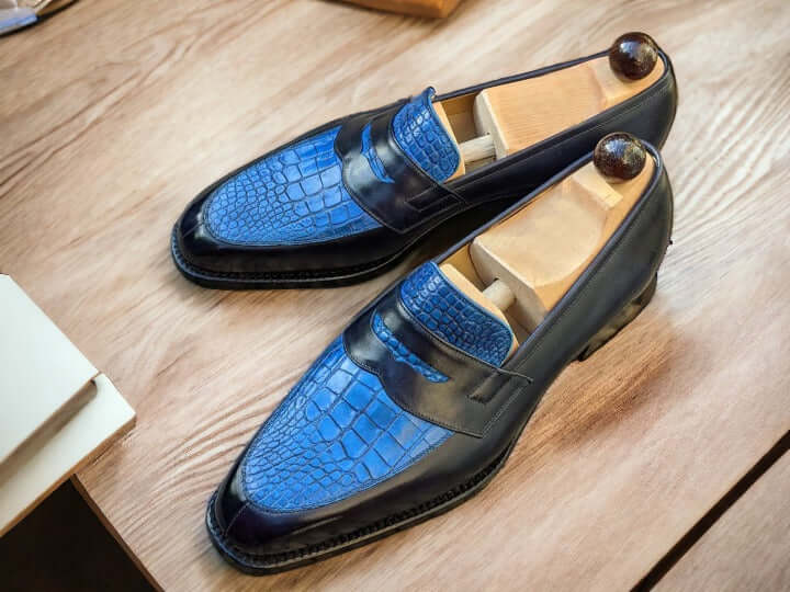 Handmade Men's Alligator Penny Loafer Shoes