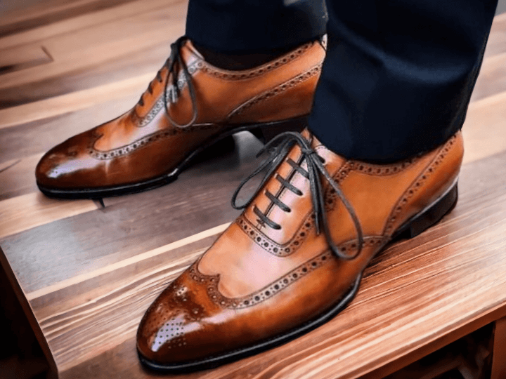 Men's Handmade Brown Wing Tip Dress Leather Shoes,Stylish Brogue Toe Shoes