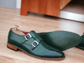 Step up your formal fashion game with our Men's Handmade Green Leather Cap Toe Buckle Shoes. Handcrafted with genuine leather, these shoes offer both style and durability. The bold green color adds a unique touch to the classic cap toe design. Upgrade your wardrobe today with these fashion-forward shoes.