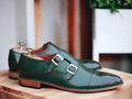 Step up your formal fashion game with our Men's Handmade Green Leather Cap Toe Buckle Shoes. Handcrafted with genuine leather, these shoes offer both style and durability. The bold green color adds a unique touch to the classic cap toe design. Upgrade your wardrobe today with these fashion-forward shoes.