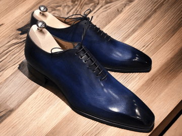 Men's Handmade Stylish Blue Leather Lace Up Shoes,Classic Shoes For Men's