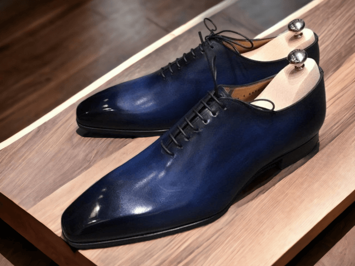 Men's Handmade Stylish Blue Leather Lace Up Shoes,Classic Shoes For Men's