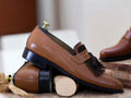 Men's Hanmade Pure Genuine Brown Leather Slip On Moccasin Loafer Shoes