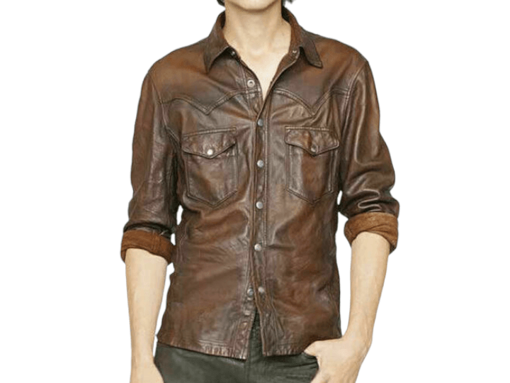 Men's Leather Shirt Genuine Lambskin Soft Basic Vintage Jacket Biker Slim Fit men - Luxury Shelfs