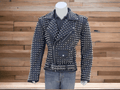 Mens Black Punk Silver Spiked Studded Jacket, Cow Leather Fashion Jacket