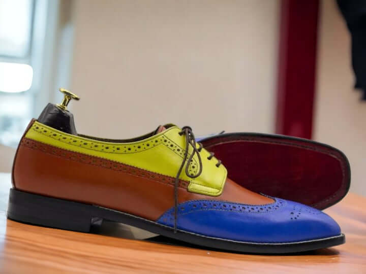 Handmade Multi Color Pure Leather Shoes,Wing Tip Shoes, Men's Dress Shoes