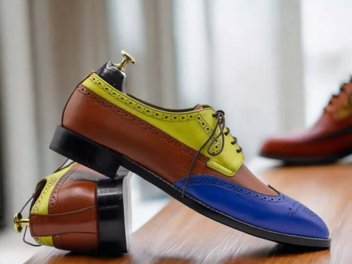 Handmade Multi Color Pure Leather Shoes,Wing Tip Shoes, Men's Dress Shoes