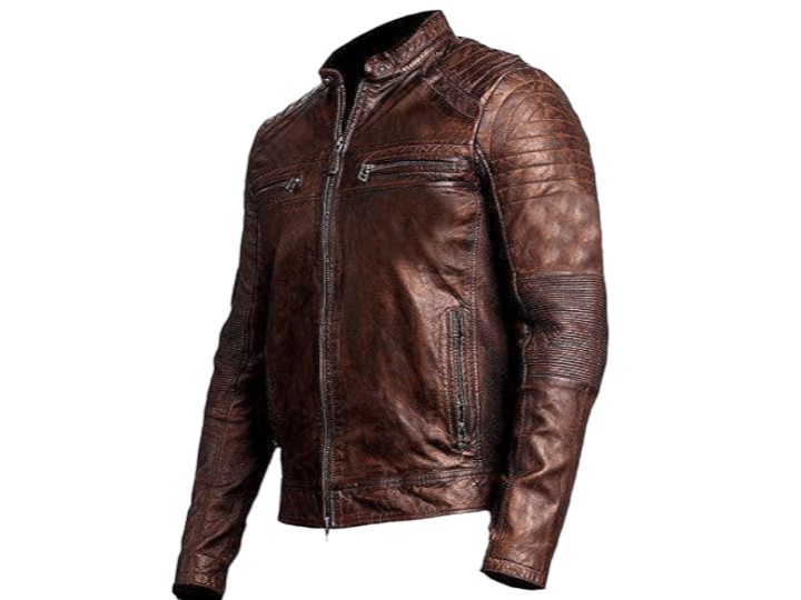 Mens Retro Cafe Racer Vintage Distressed Motorcycle Brown Leather Biker Jacket