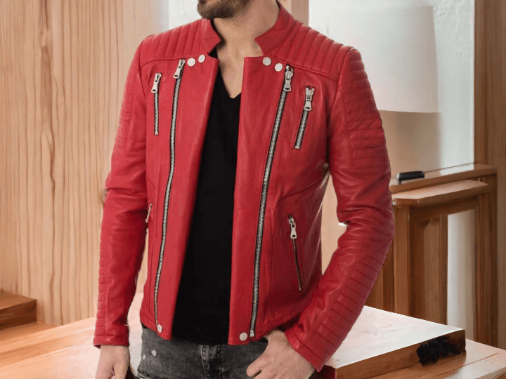 Mens Zipper Style Quilted Leather Jacket