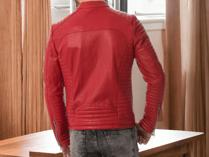 Mens Zipper Style Quilted Leather Jacket