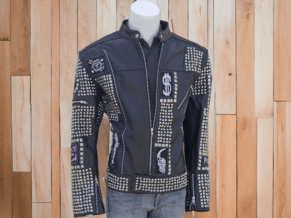 Handmade Mens Black Punk Silver Studded Spiked Jacket,Men Cow Leather Biker Jacket